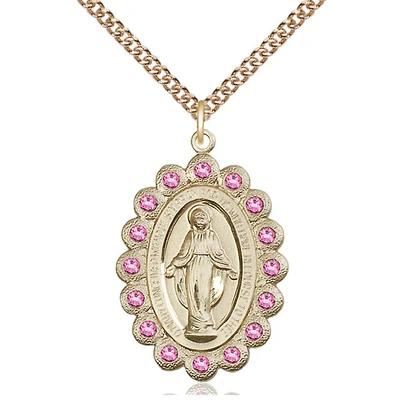 Miraculous Medal Necklace - 14K Gold - 1-1/8 Inch Tall by 3/4 Inch Wide with 24" Chain