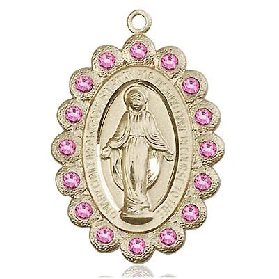 Miraculous Medal Necklace - 14K Gold - 1-1/8 Inch Tall by 3/4 Inch Wide with 24" Chain