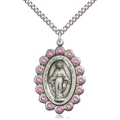 Miraculous Medal Necklace - Sterling Silver - 1-1/8 Inch Tall by 3/4 Inch Wide with 24" Chain