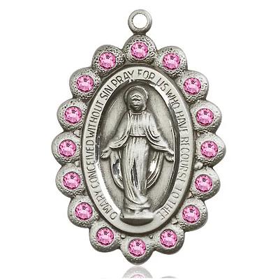 Miraculous Medal Necklace - Sterling Silver - 1-1/8 Inch Tall by 3/4 Inch Wide with 24" Chain