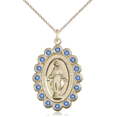 Miraculous Medal Necklace - 14K Gold - 1-1/8 Inch Tall by 3/4 Inch Wide with 18" Chain