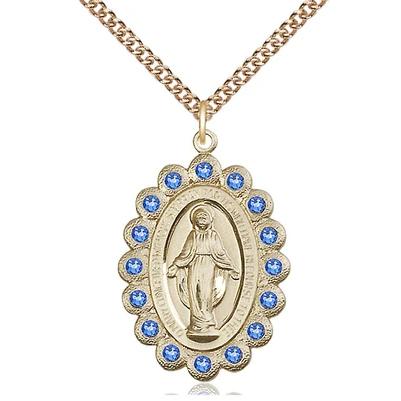 Miraculous Medal Necklace - 14K Gold - 1-1/8 Inch Tall by 3/4 Inch Wide with 24" Chain