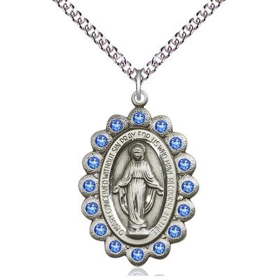 Miraculous Medal Necklace - Sterling Silver - 1-1/8 Inch Tall by 3/4 Inch Wide with 24" Chain