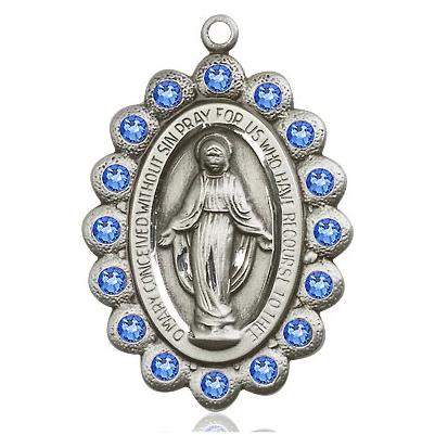 Miraculous Medal Necklace - Sterling Silver - 1-1/8 Inch Tall by 3/4 Inch Wide with 24" Chain