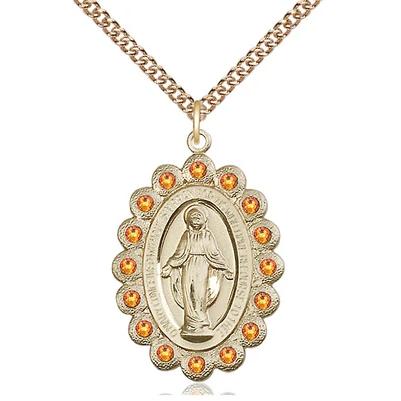 Miraculous Medal Necklace - 14K Gold Filled - 1-1/8 Inch Tall by 3/4 Inch Wide with 24" Chain