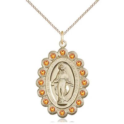 Miraculous Medal Necklace - 14K Gold - 1-1/8 Inch Tall by 3/4 Inch Wide with 18" Chain