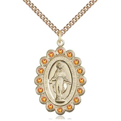 Miraculous Medal Necklace - 14K Gold - 1-1/8 Inch Tall by 3/4 Inch Wide with 24" Chain