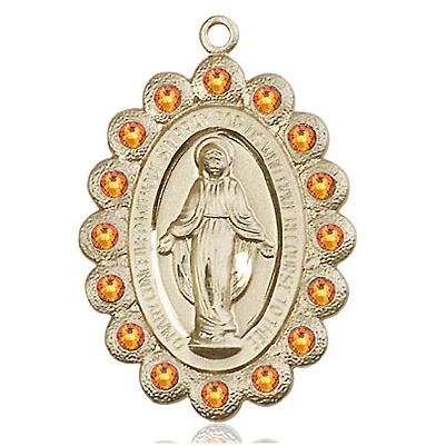 Miraculous Medal Necklace - 14K Gold - 1-1/8 Inch Tall by 3/4 Inch Wide with 24" Chain