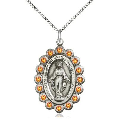 Miraculous Medal Necklace - Sterling Silver - 1-1/8 Inch Tall by 3/4 Inch Wide with 18" Chain