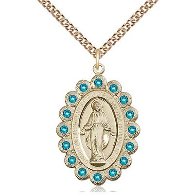 Miraculous Medal Necklace - 14K Gold Filled - 1-1/8 Inch Tall by 3/4 Inch Wide with 24" Chain