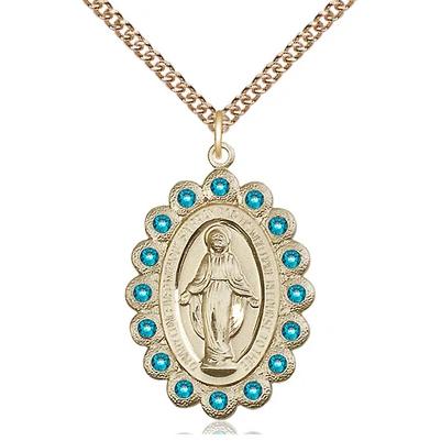 Miraculous Medal Necklace - 14K Gold - 1-1/8 Inch Tall by 3/4 Inch Wide with 24" Chain