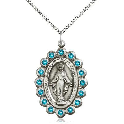 Miraculous Medal Necklace - Sterling Silver - 1-1/8 Inch Tall by 3/4 Inch Wide with 18" Chain