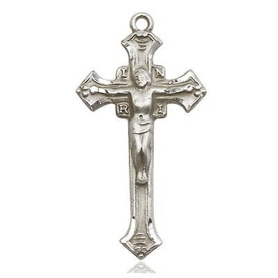 Crucifix Medal Necklace - Sterling Silver - 1-1/8 Inch Tall x 5/8 Inch Wide with 24" Chain