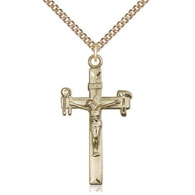 Crucifix Medal Necklace - 14K Gold Filled - 1-3/8 Inch Tall x 3/4 Inch Wide with 24" Chain