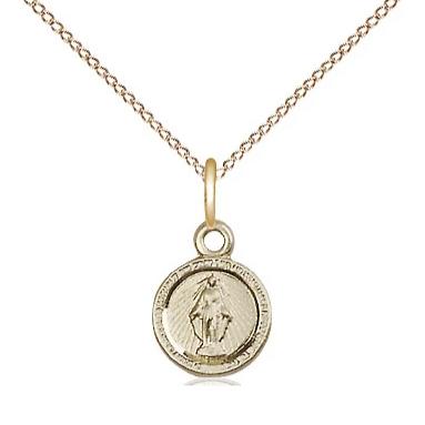 Miraculous Medal Necklace - 14K Gold Filled - 3/8 Inch Tall by 1/4 Inch Wide with 18" Chain