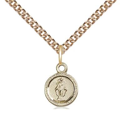 Miraculous Medal Necklace - 14K Gold - 3/8 Inch Tall by 1/4 Inch Wide with 24" Chain