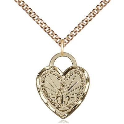 Miraculous Medal Necklace - 14K Gold Filled - 3/4 Inch Tall by 5/8 Inch Wide with 24" Chain