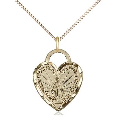 Miraculous Medal Necklace - 14K Gold - 3/4 Inch Tall by 5/8 Inch Wide with 18" Chain