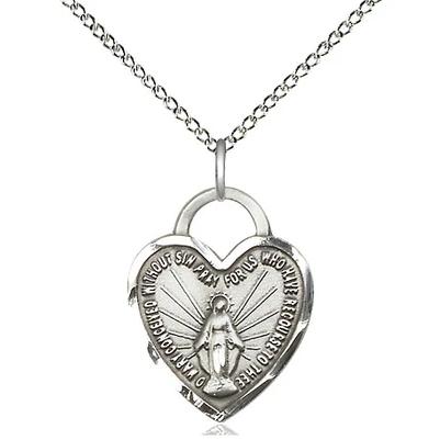 Miraculous Medal Necklace - Sterling Silver - 3/4 Inch Tall by 5/8 Inch Wide with 18" Chain