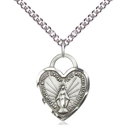 Miraculous Medal Necklace - Sterling Silver - 3/4 Inch Tall by 5/8 Inch Wide with 24" Chain