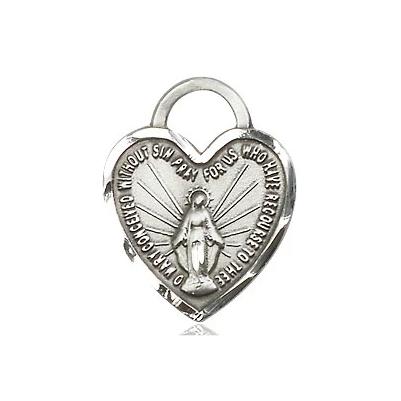 Miraculous Medal Necklace - Sterling Silver - 3/4 Inch Tall by 5/8 Inch Wide with 18" Chain
