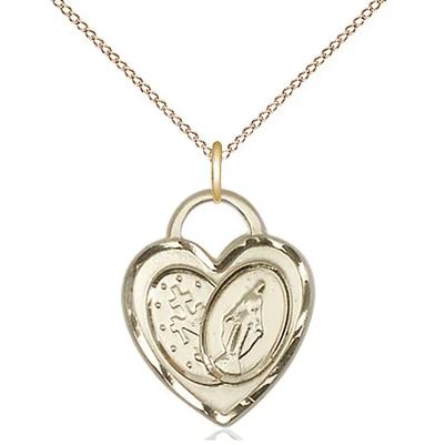 Miraculous Medal Necklace - 14K Gold Filled - 3/4 Inch Tall by 5/8 Inch Wide with 18" Chain