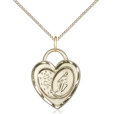 Miraculous Medal Necklace - 14K Gold - 3/4 Inch Tall by 5/8 Inch Wide with 18" Chain