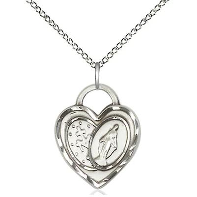 Miraculous Medal Necklace - Sterling Silver - 3/4 Inch Tall by 5/8 Inch Wide with 18" Chain