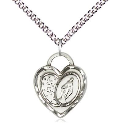 Miraculous Medal Necklace - Sterling Silver - 3/4 Inch Tall by 5/8 Inch Wide with 24" Chain