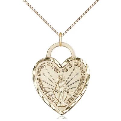 Miraculous Medal Necklace - 14K Gold Filled - 1 Inch Tall by 3/4 Inch Wide with 18" Chain