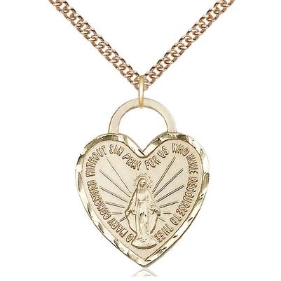 Miraculous Medal Necklace - 14K Gold Filled - 1 Inch Tall by 3/4 Inch Wide with 24" Chain