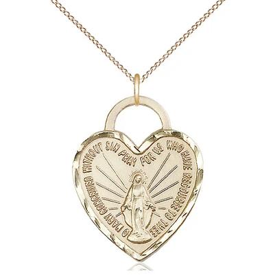 Miraculous Medal Necklace - 14K Gold - 1 Inch Tall by 3/4 Inch Wide with 18" Chain