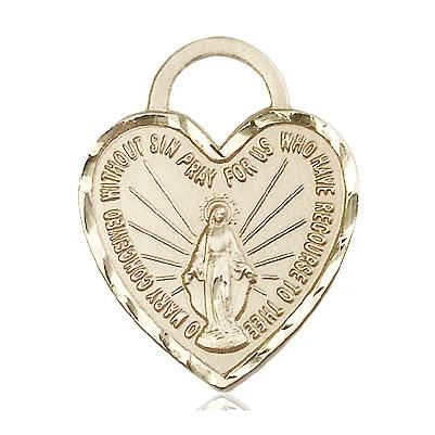 Miraculous Medal Necklace - 14K Gold - 1 Inch Tall by 3/4 Inch Wide with 24" Chain
