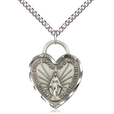 Miraculous Medal Necklace - Sterling Silver - 1 Inch Tall by 3/4 Inch Wide with 24" Chain