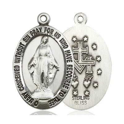 Miraculous Medal Necklace - Sterling Silver - 1 Inch Tall by 5/8 Inch Wide with 24" Chain