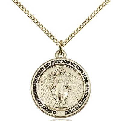 Miraculous Medal Necklace - 14K Gold Filled - 3/4 Inch Tall by 3/4 Inch Wide with 18" Chain