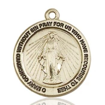 Miraculous Medal - 14K Gold - 3/4 Inch Tall by 3/4 Inch Wide