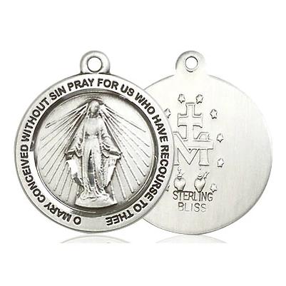 Miraculous Medal Necklace - Sterling Silver - 3/4 Inch Tall by 3/4 Inch Wide with 24" Chain