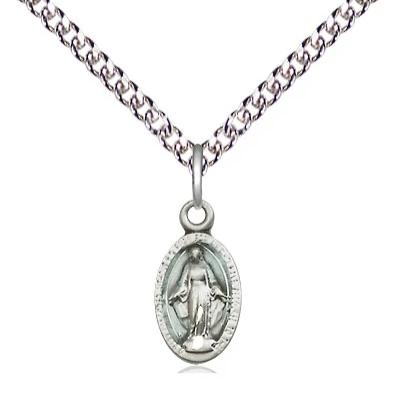 Miraculous Medal Necklace - Sterling Silver - 1/2 Inch Tall by 1/4 Inch Wide with 24" Chain