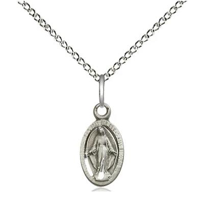 Miraculous Medal Necklace - Sterling Silver - 1/2 Inch Tall by 1/4 Inch Wide with 18" Chain