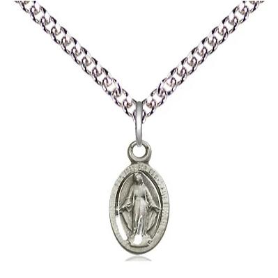 Miraculous Medal Necklace - Sterling Silver - 1/2 Inch Tall by 1/4 Inch Wide with 24" Chain