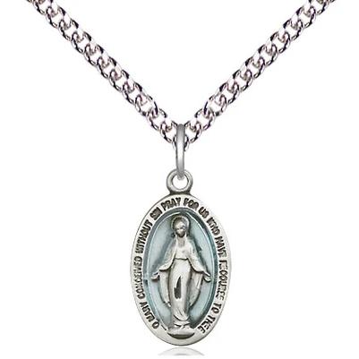 Miraculous Medal Necklace - Sterling Silver - 5/8 Inch Tall by 3/8 Inch Wide with 24" Chain