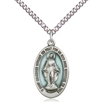 Miraculous Medal Necklace - Sterling Silver - 7/8 Inch Tall by 1/2 Inch Wide with 24" Chain