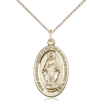 Miraculous Medal Necklace - 14K Gold Filled - 7/8 Inch Tall by 1/2 Inch Wide with 18" Chain