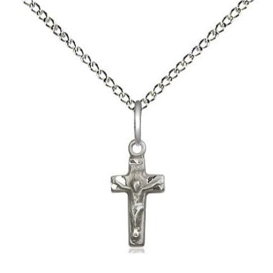 Crucifix Medal Necklace - Sterling Silver - 1/2 Inch Tall x 1/4 Inch Wide with 18" Chain