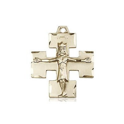 Modern Crucifix Medal Necklace - 14K Gold - 3/4 Inch Tall x 5/8 Inch Wide with 24" Chain
