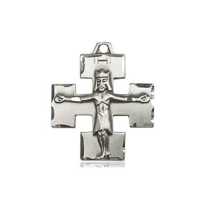Modern Crucifix Medal Necklace - Sterling Silver - 3/4 Inch Tall x 5/8 Inch Wide with 24" Chain