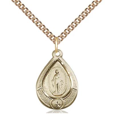 Miraculous Medal Necklace - 14K Gold Filled - 3/4 Inch Tall by 1/2 Inch Wide with 24" Chain