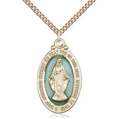 Miraculous Medal Necklace - 14K Gold Filled - 1-1/8 Inch Tall by 5/8 Inch Wide with 24" Chain