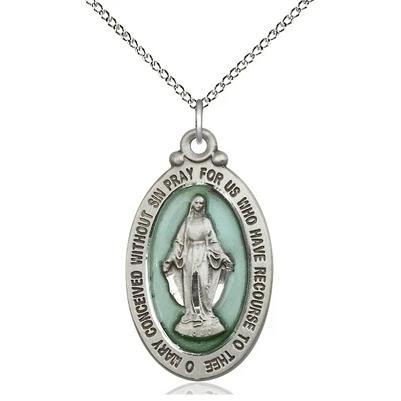 Miraculous Medal Necklace - Sterling Silver - 1-1/8 Inch Tall by 5/8 Inch Wide with 18" Chain